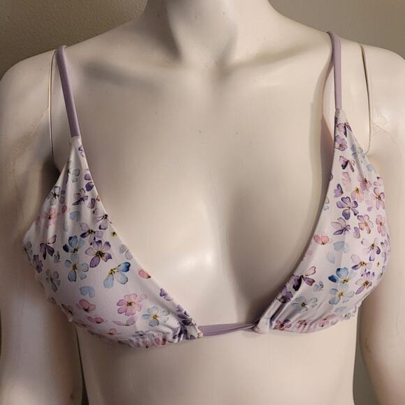 NWT Zaful White Floral String Triangle Bikini Top - Size Small - Pastel Romantic - Picture 1 of 7